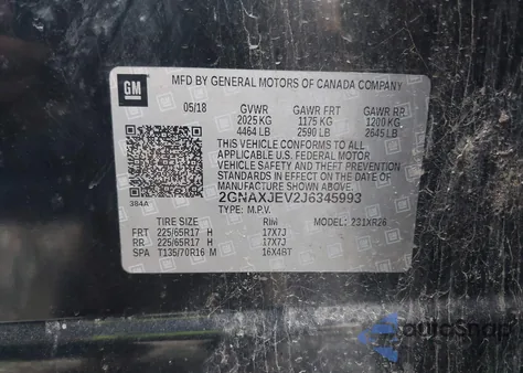 2018 Chevrolet Equinox Lt z USA, uszkodzony, nr VIN 2GNAXJEV2J6345993